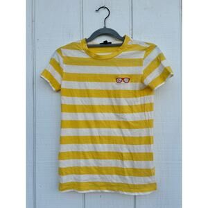 J. Crew Yellow‎ Striped Tee, Glasses Embroidered, Basic, Sz XXS